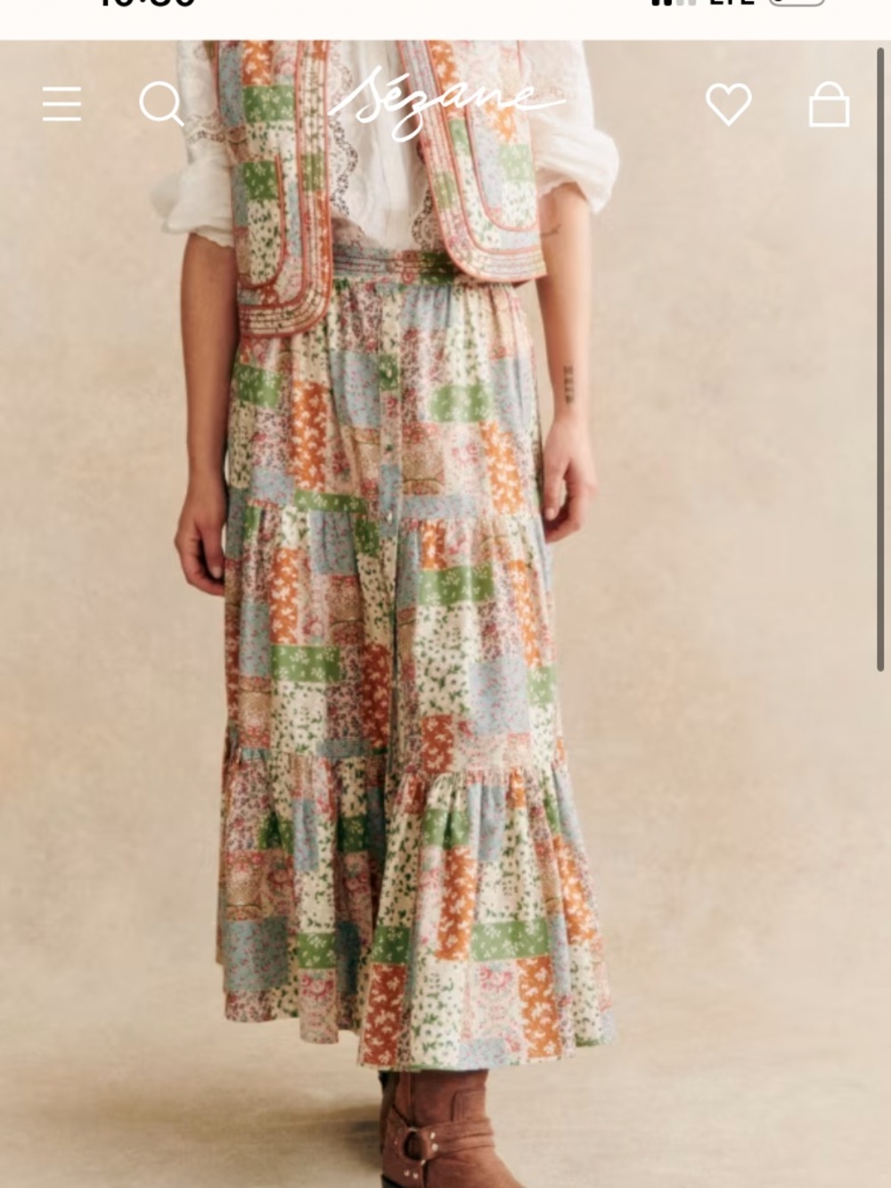Sezane Loffia Skirt Flowers Patchwork Print - Size 12 - Picture 1 of 3